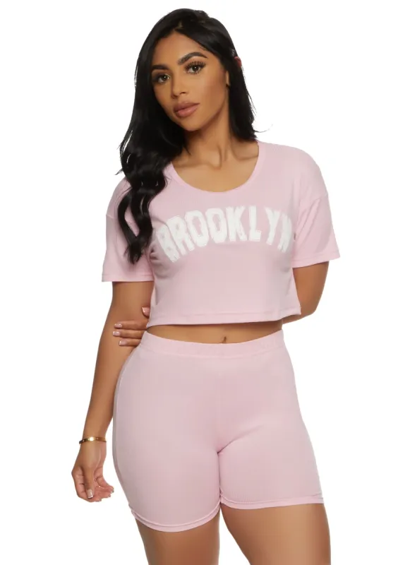 Ribbed Brooklyn Cropped Pajama Tee and Shorts sold by Rainbow