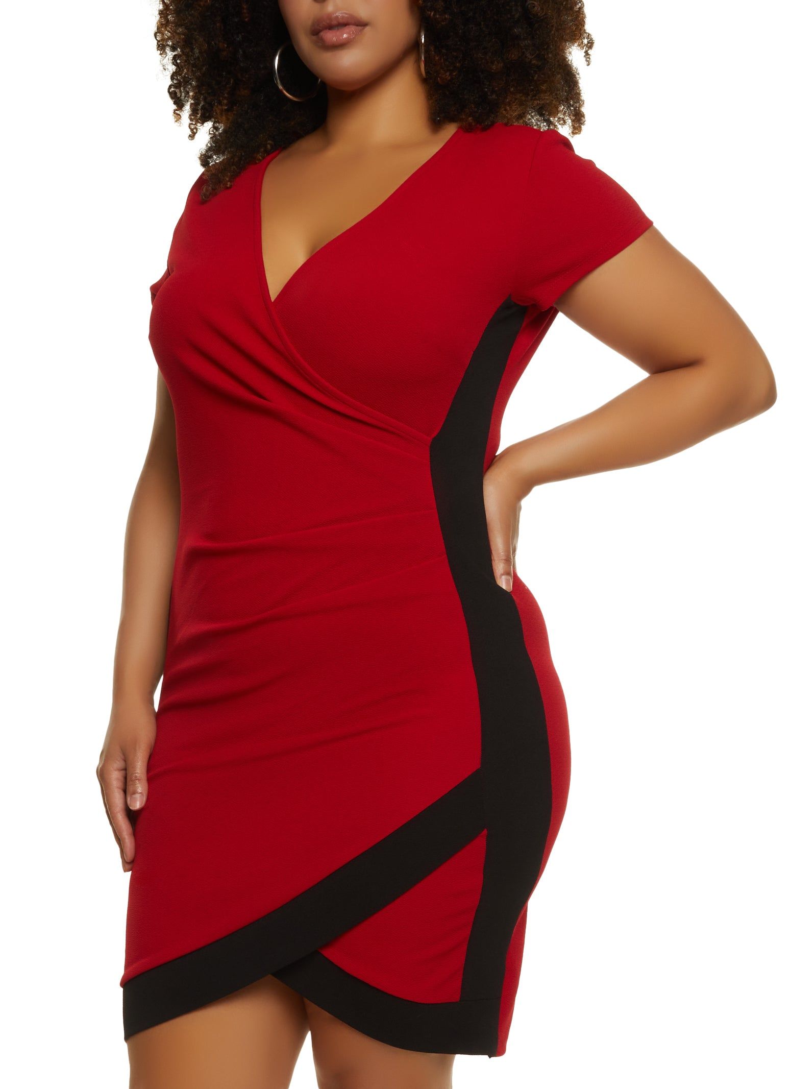 Plus Size Contrast Trim Tulip Hem Dress sold by Rainbow