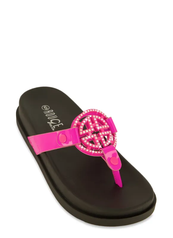 Geometric Rhinestone Pendant Platform Thong Sandals sold by Rainbow