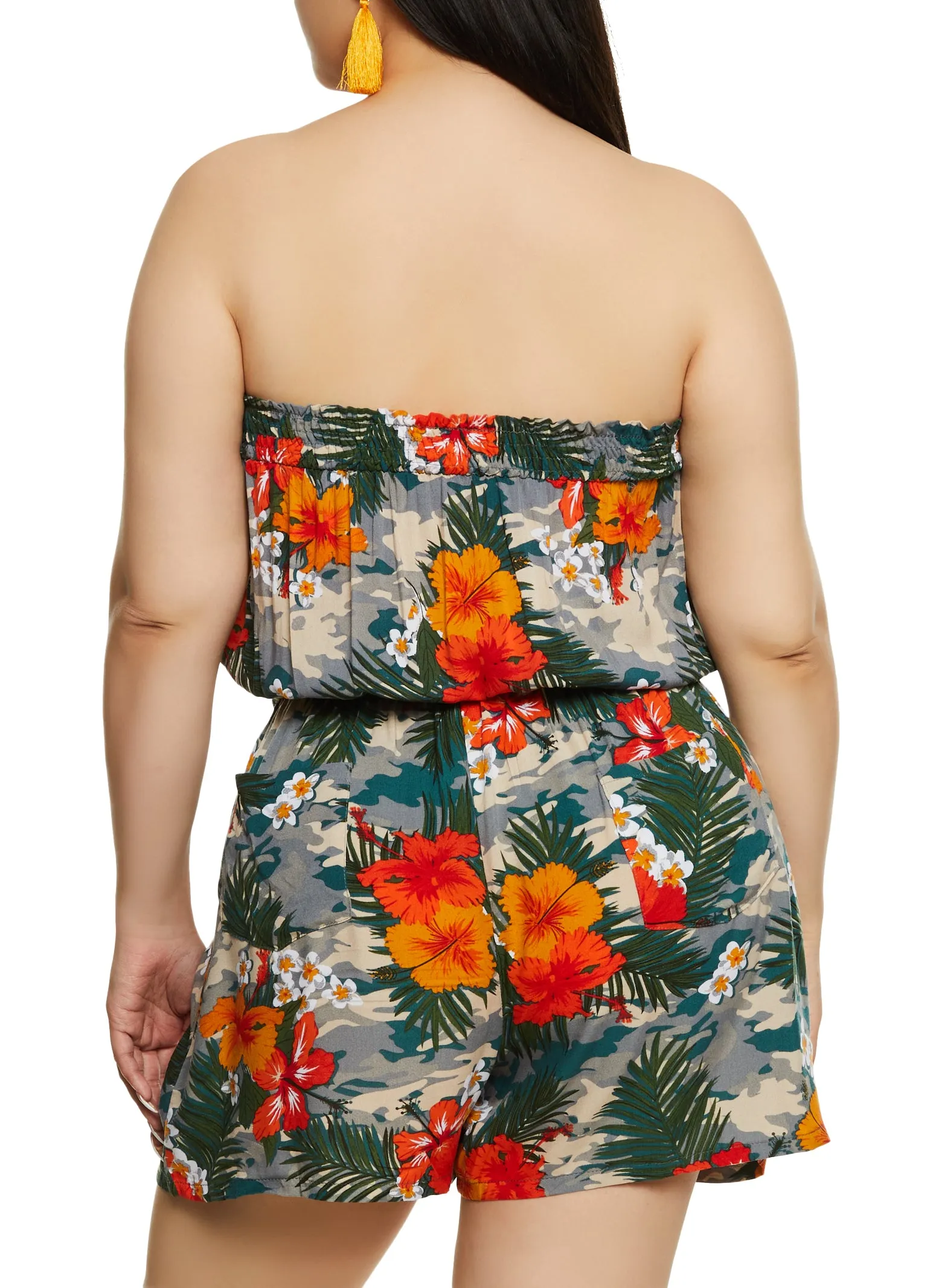 Plus Size Camo Floral Print Strapless Smocked Waist Romper sold by Rainbow product image thumbnail 3