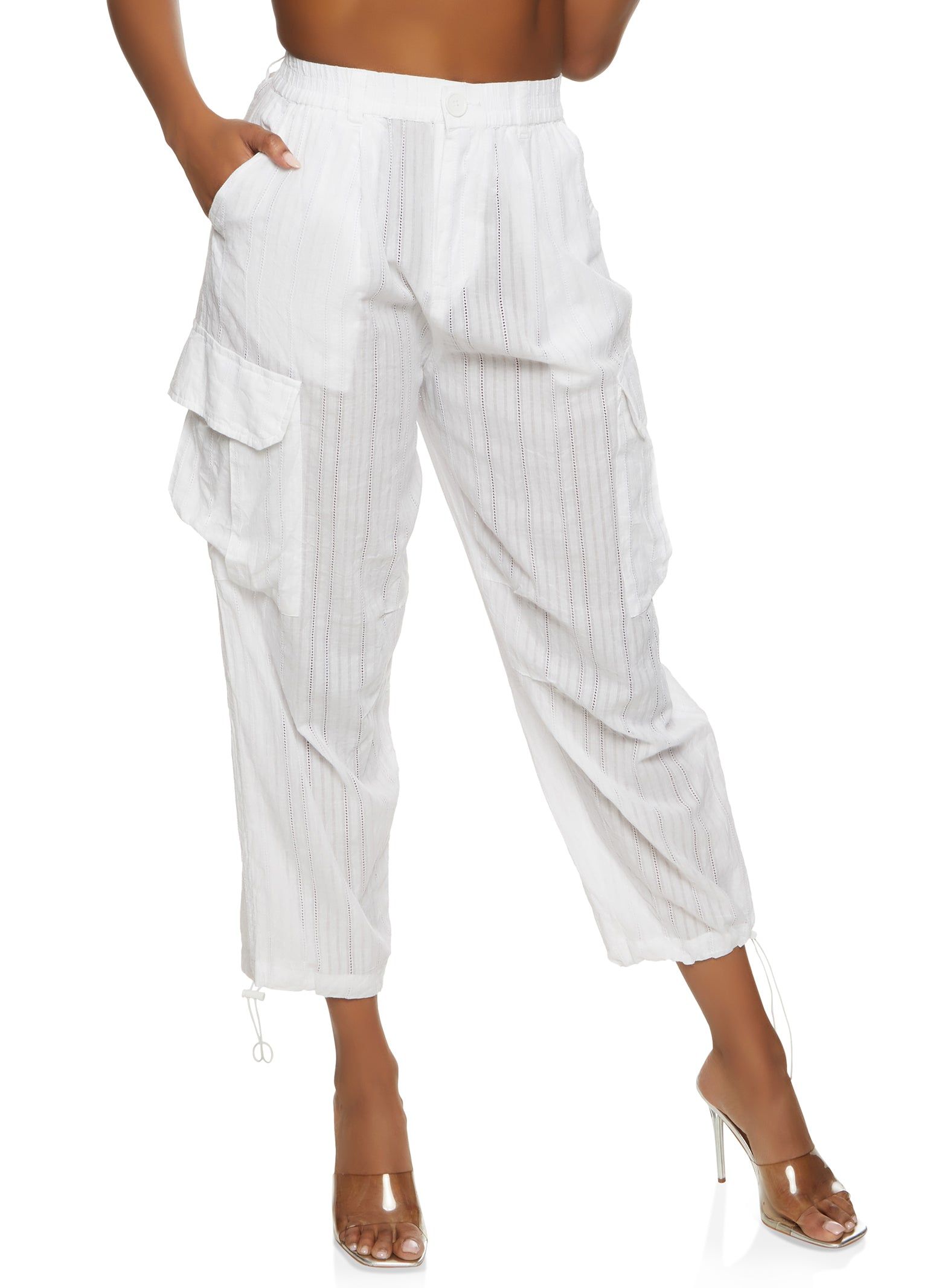 Eyelet Linen Cargo Pocket Joggers sold by Rainbow