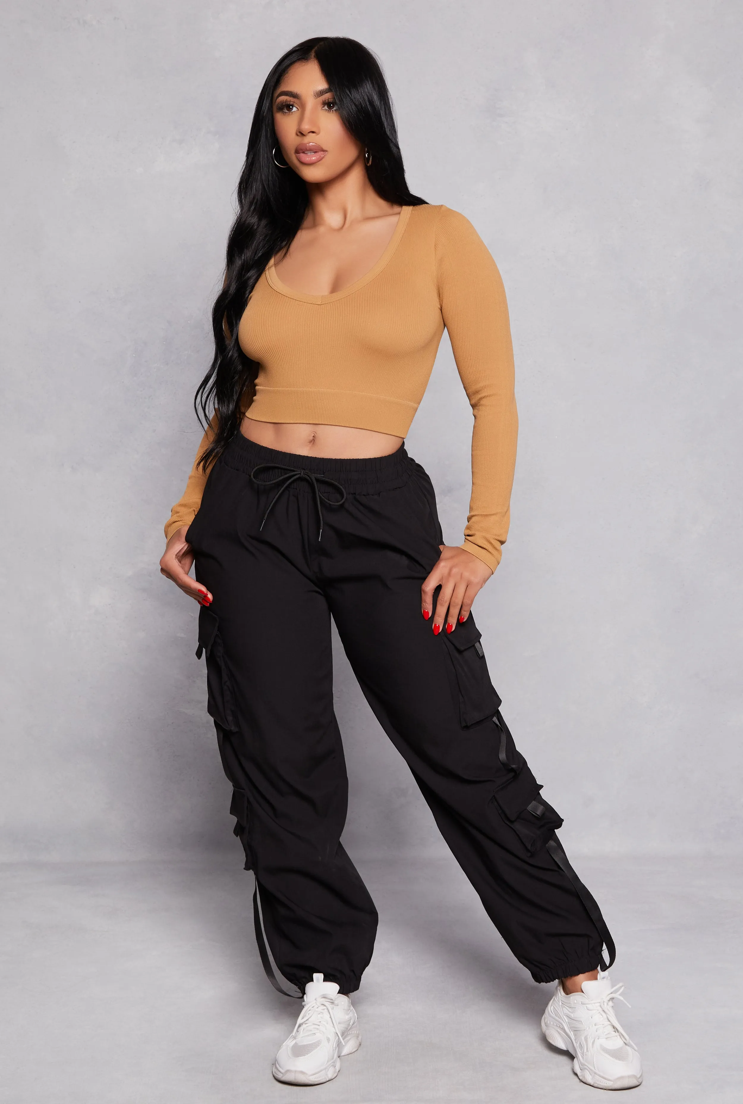 Seamless Ribbed Knit Long Sleeve Crop Top sold by Rainbow product image thumbnail 2