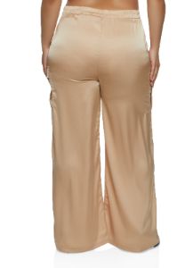 Plus Size Satin Cargo Pocket Palazzo Pants sold by Rainbow