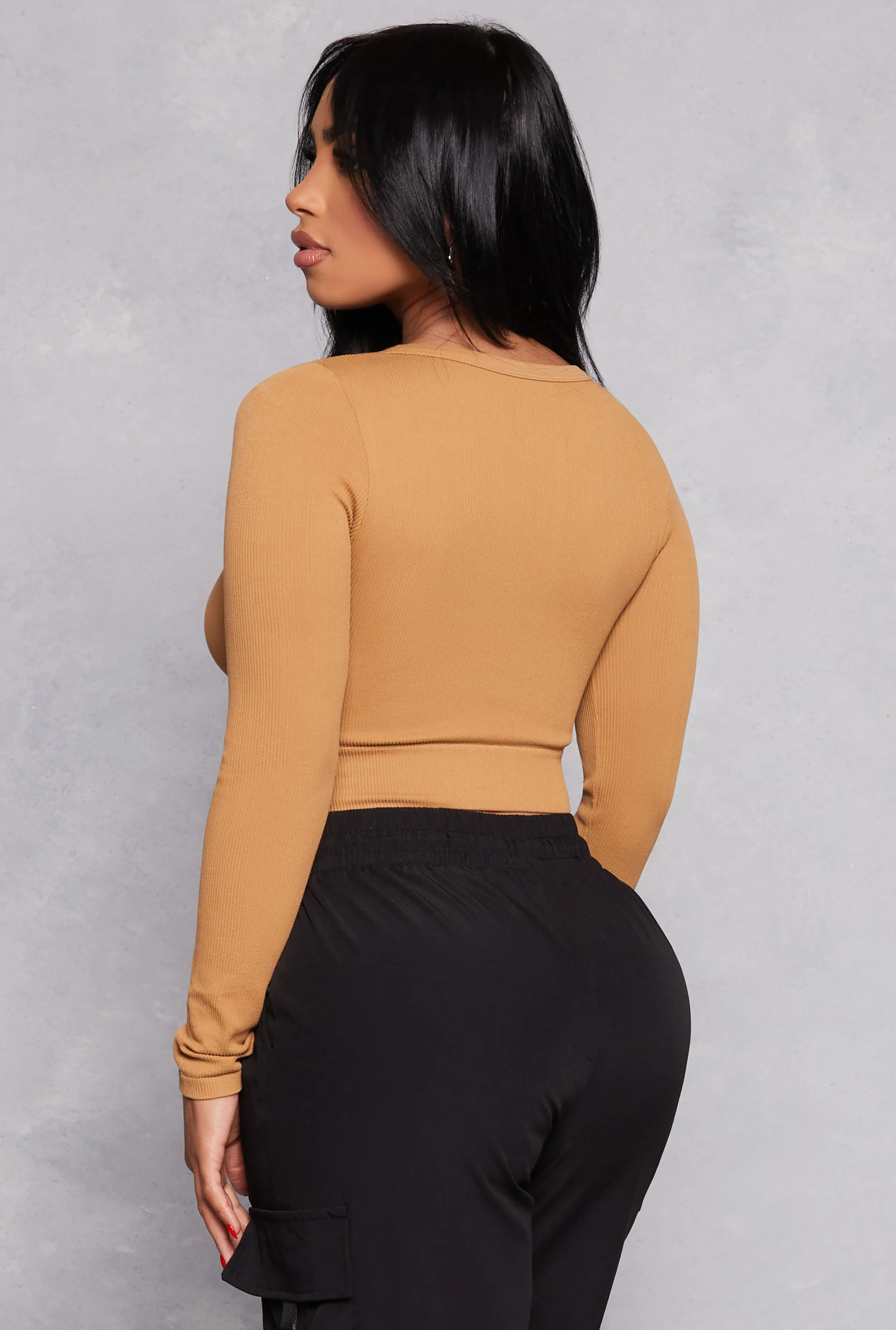 Seamless Ribbed Knit Long Sleeve Crop Top sold by Rainbow product image thumbnail 3