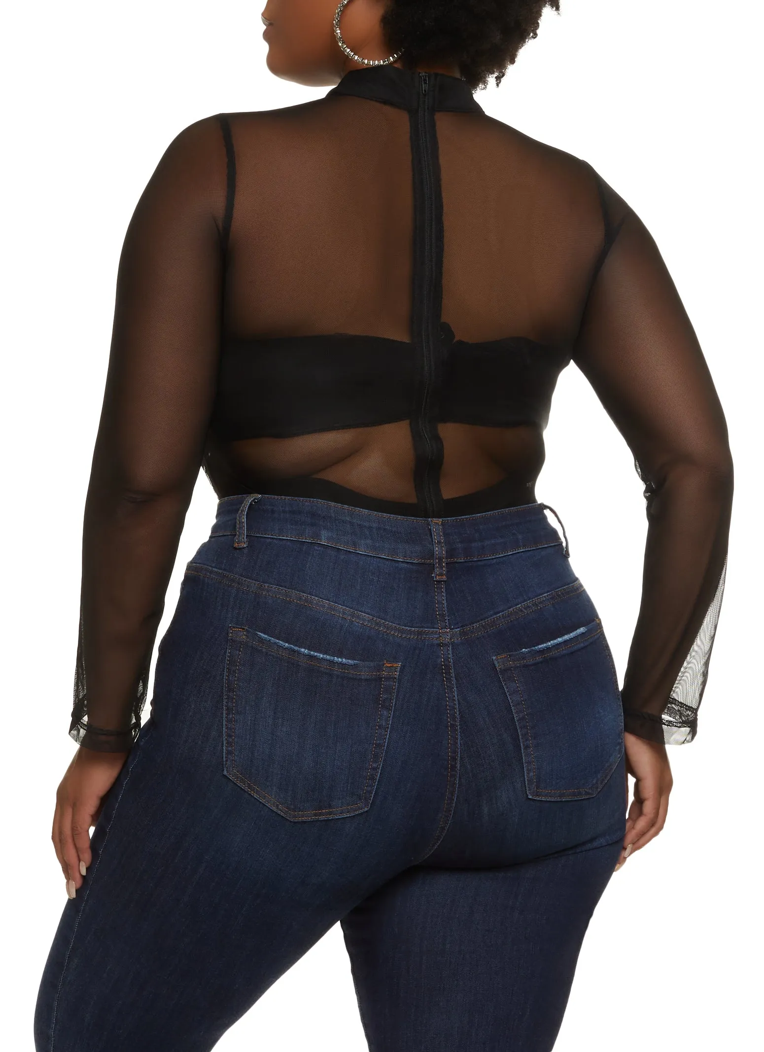 Plus Size Butterfly Sequin Mesh Long Sleeve Bodysuit sold by Rainbow product image thumbnail 3