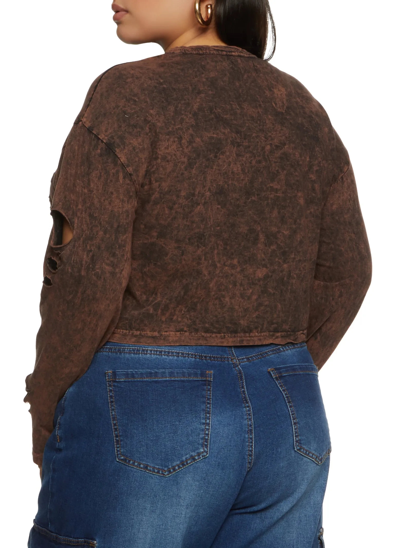 Plus Size Acid Wash Laser Cut Crop Top sold by Rainbow product image thumbnail 2