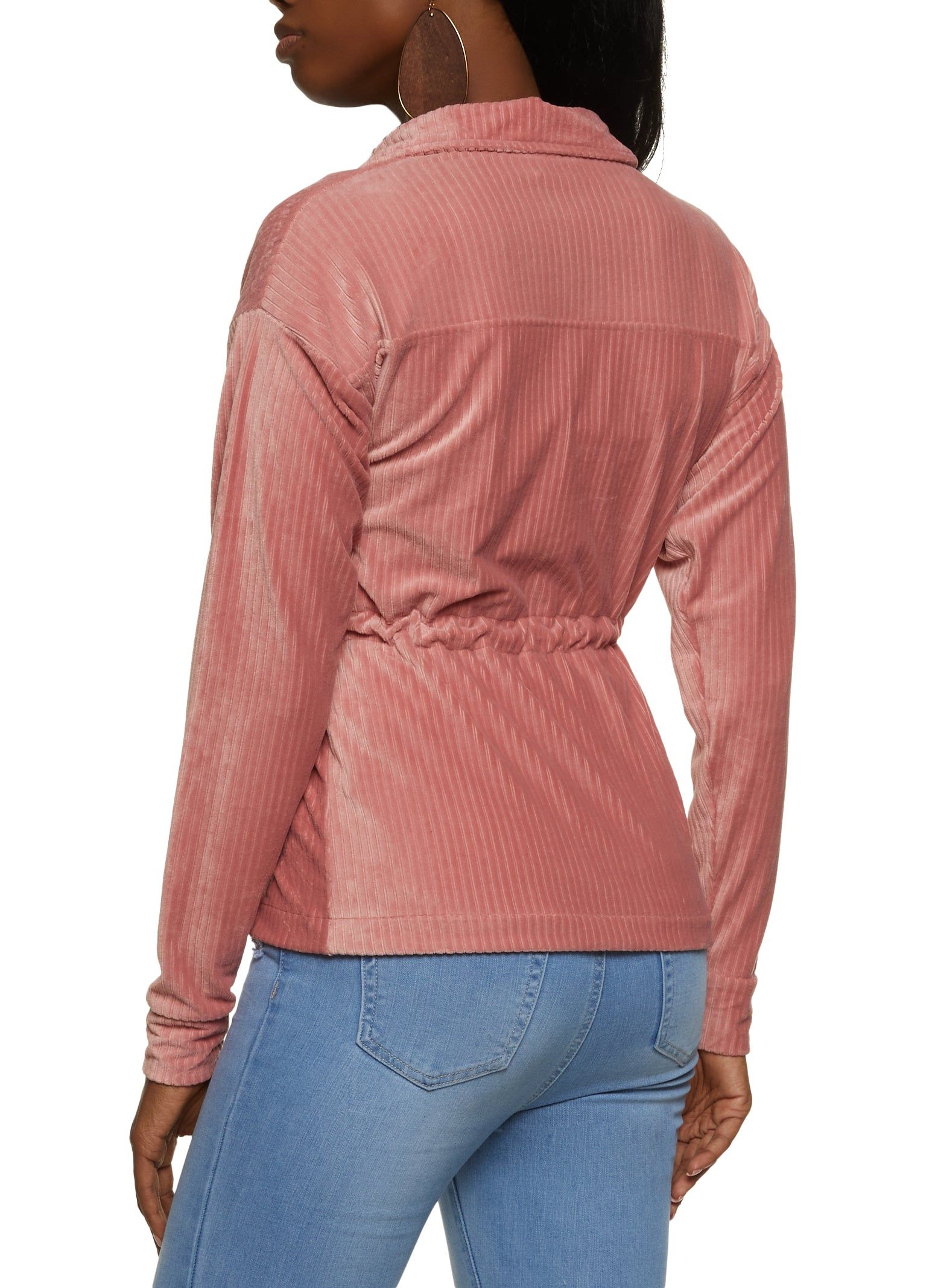 Ribbed Knit Velour Button Front Tie Waist Shirt sold by Rainbow product image thumbnail 2