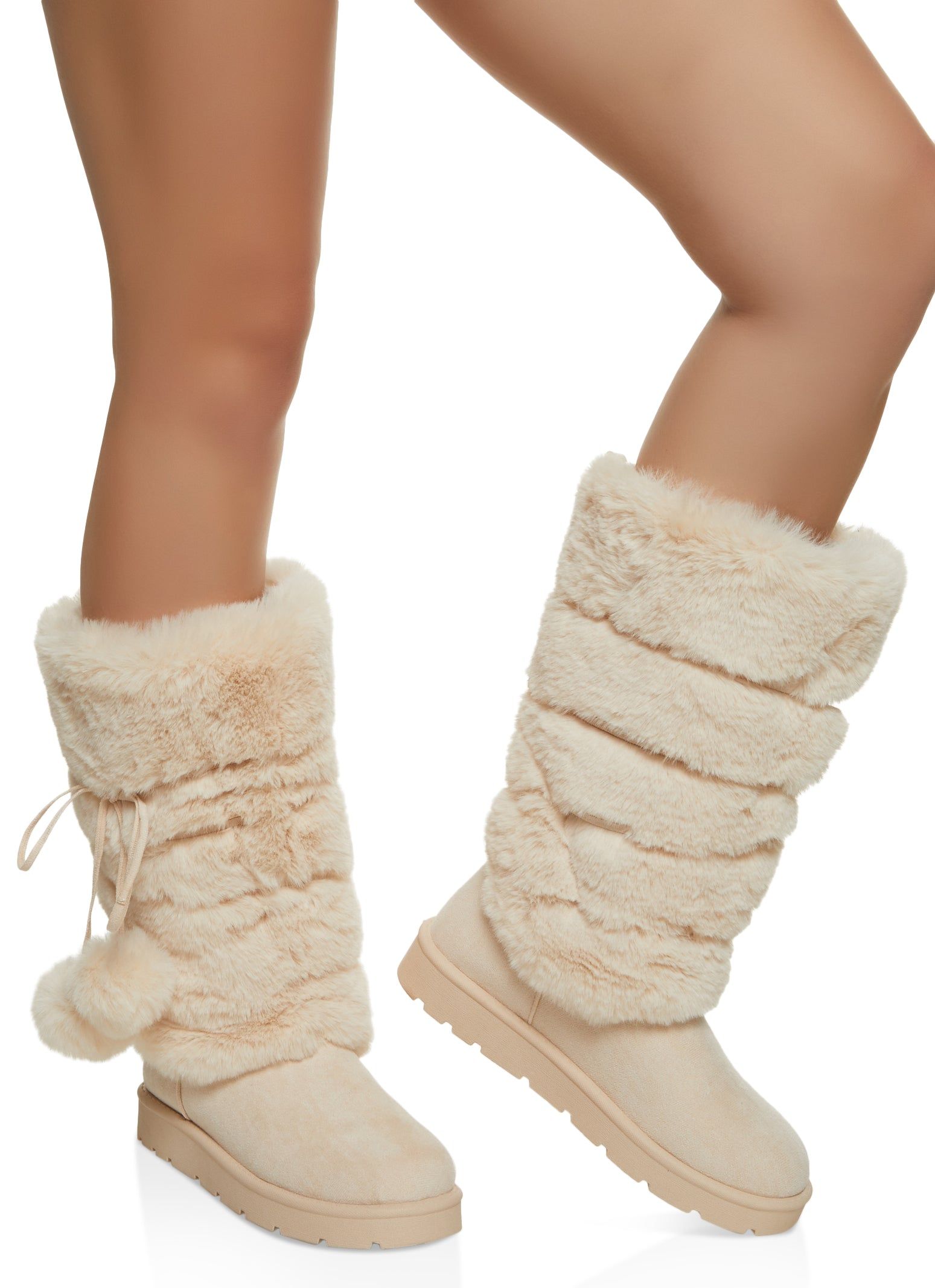 Solid Faux Fur Pom Pom Tall Boots sold by Rainbow product image thumbnail 2