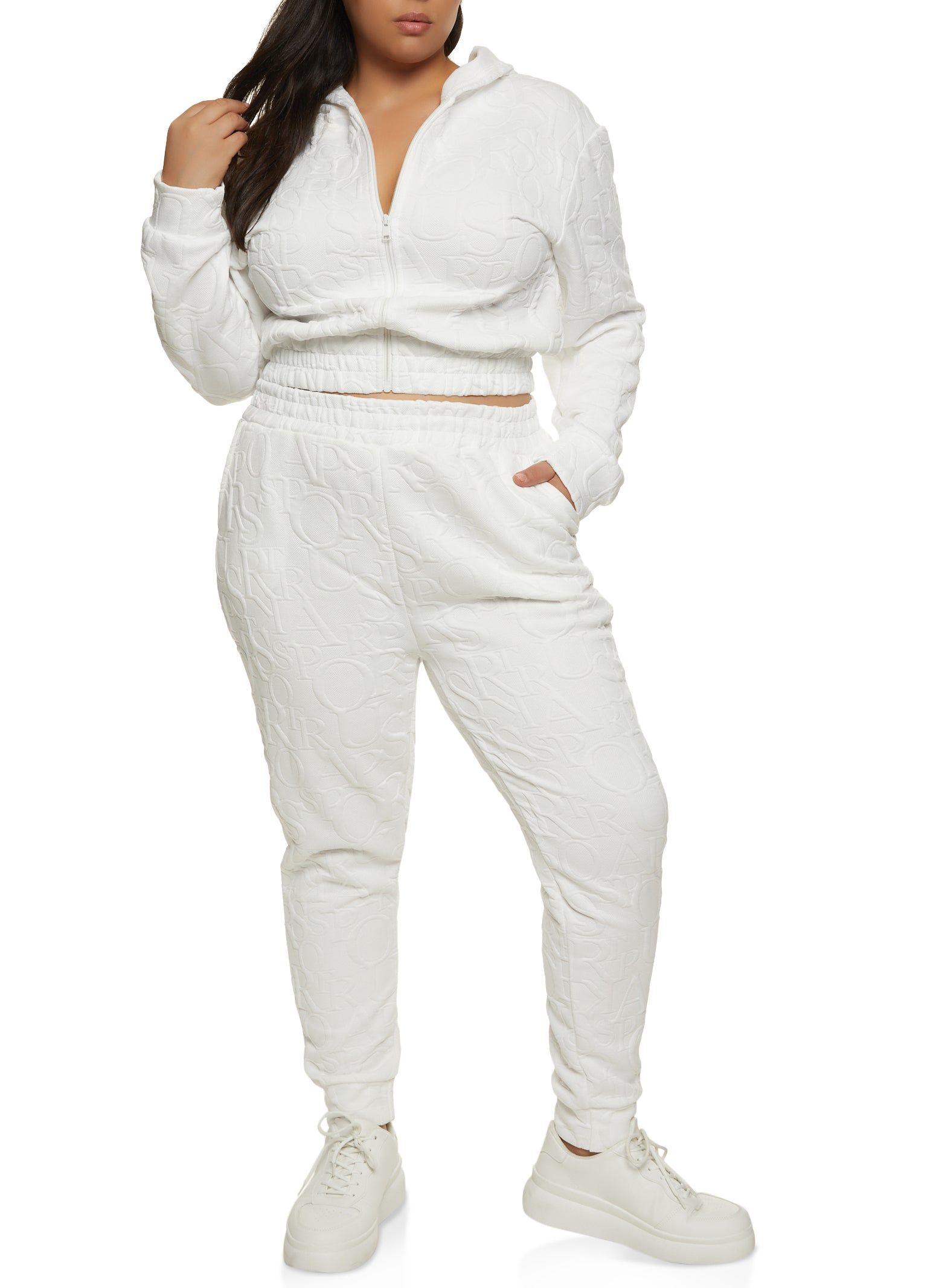Plus Size Embossed Zip Up Cropped Hoodie sold by Rainbow product image thumbnail 2