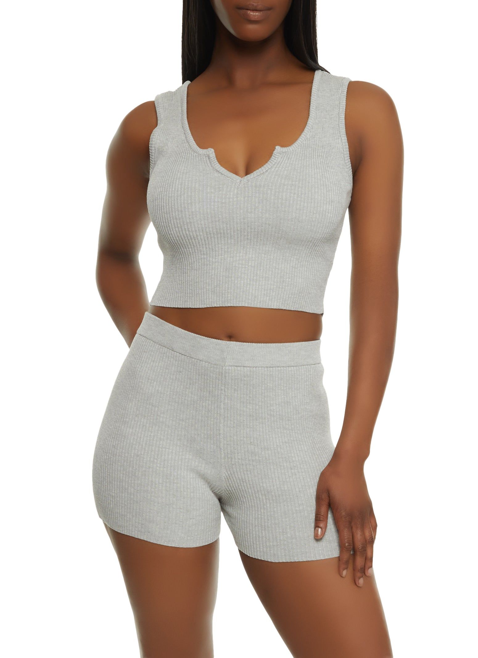 Ribbed Notch Neck Cropped Tank Top sold by Rainbow product image thumbnail 2