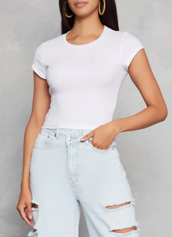 Ambiance Ribbed Knit Crew Neck Crop Top sold by Rainbow