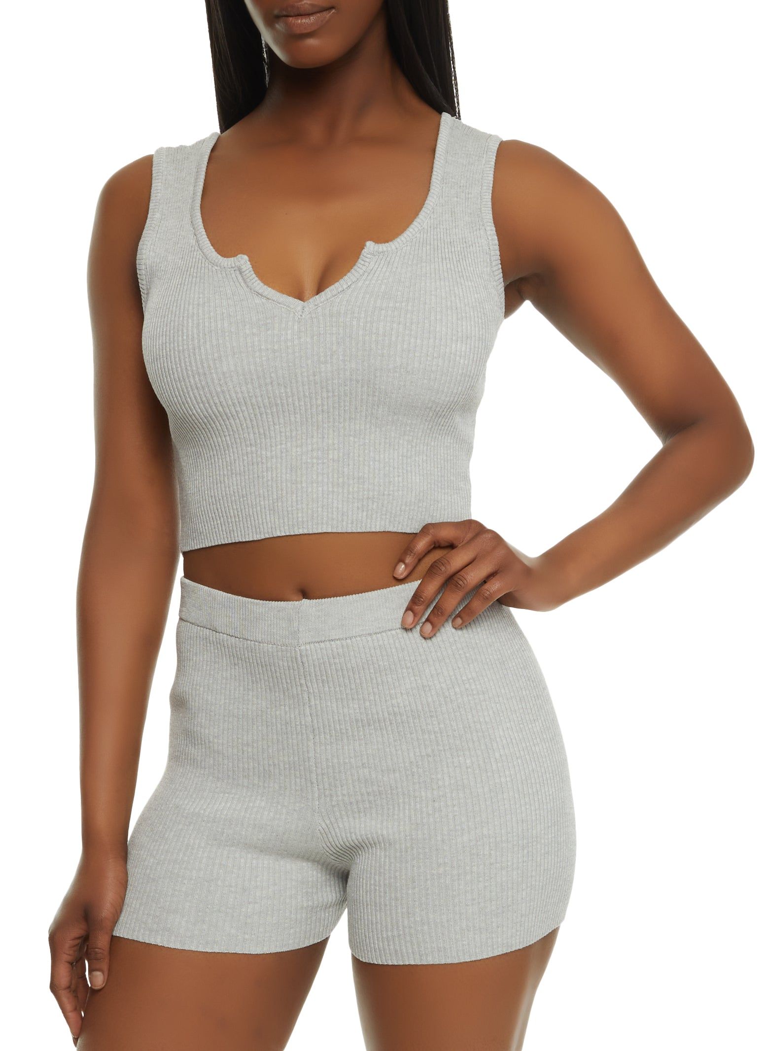 Ribbed Notch Neck Cropped Tank Top sold by Rainbow
