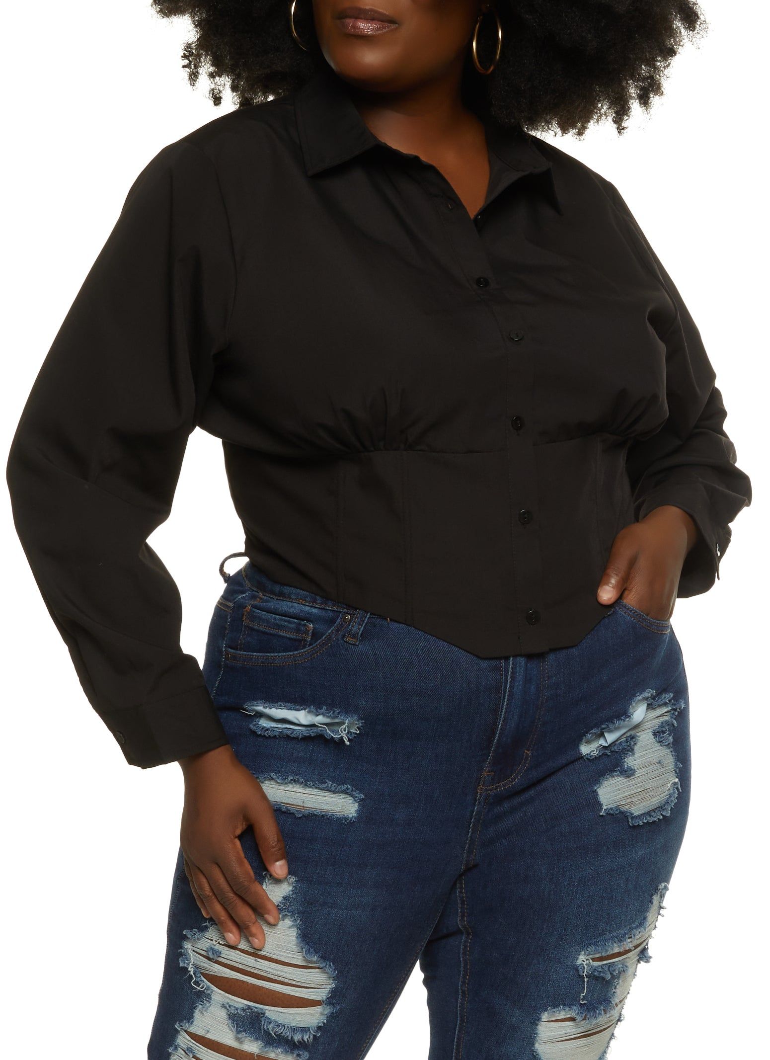 Plus Size Button Front Corset Top sold by Rainbow