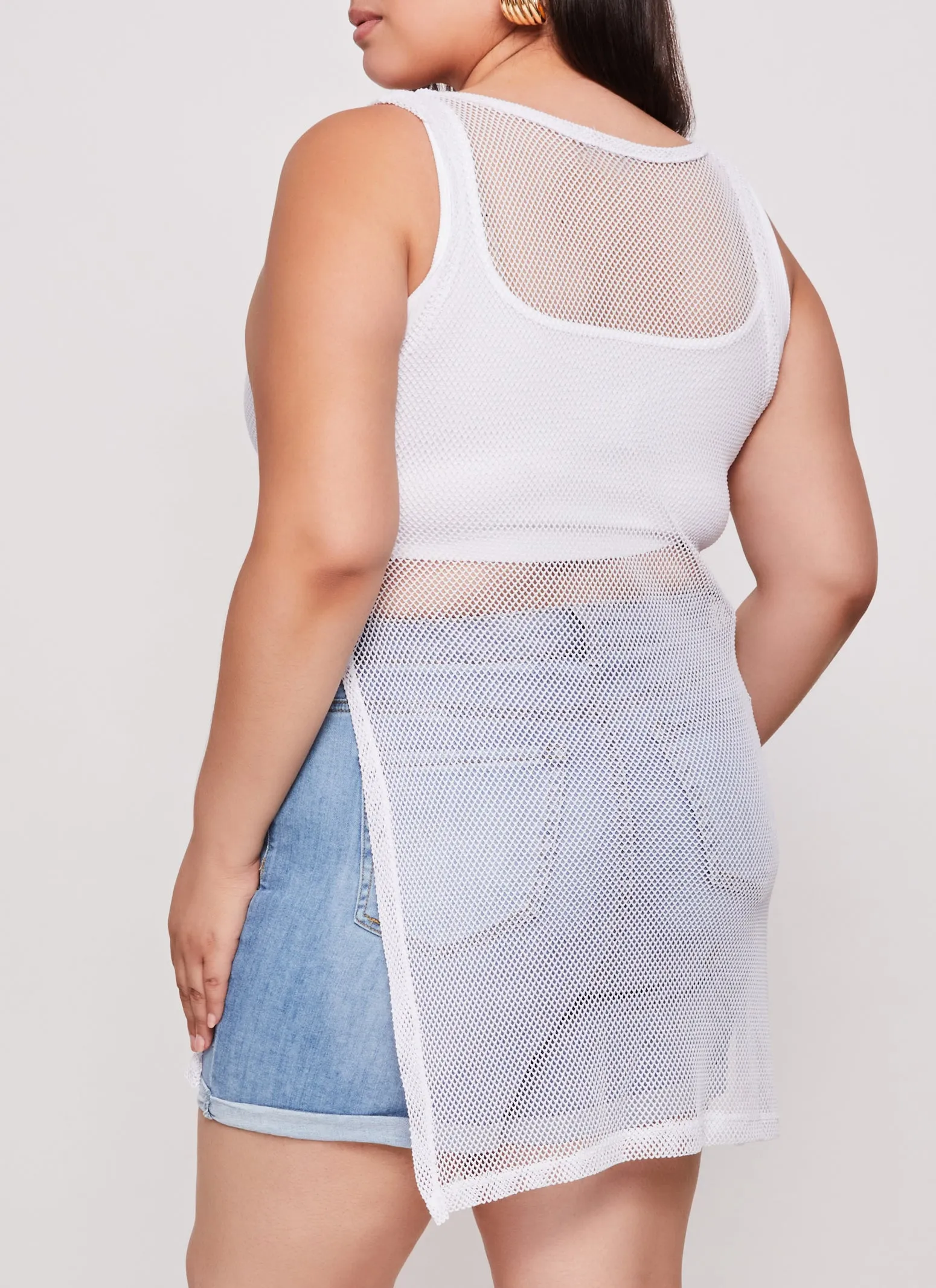 Plus Size Fishnet Side Slit Tank Top sold by Rainbow product image thumbnail 3