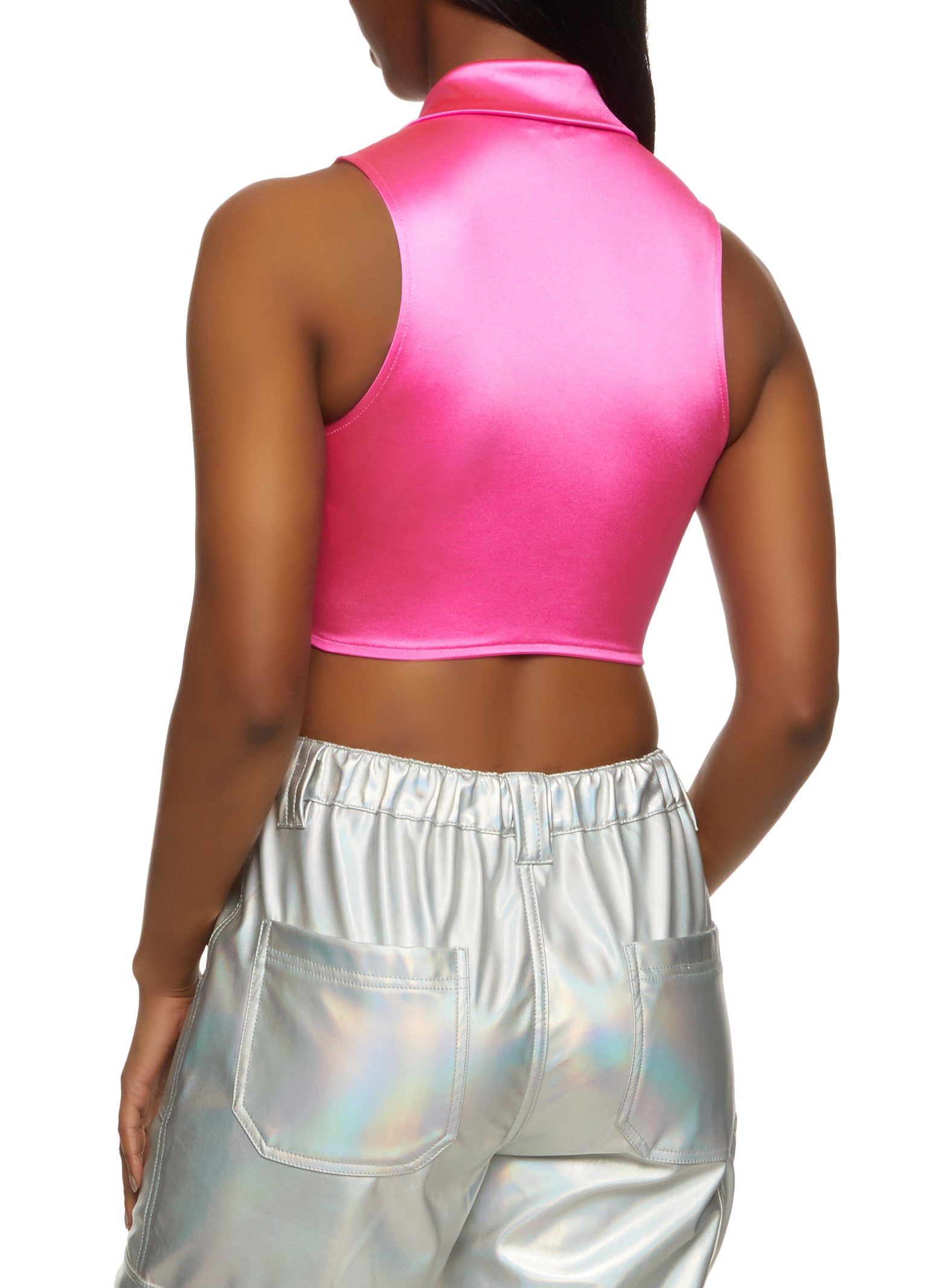 Satin Lace Up Collared Crop Top sold by Rainbow product image thumbnail 2