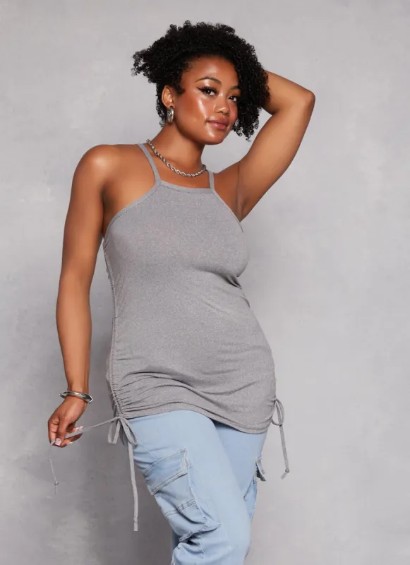 Plus Size Drawstring Ruched High Neck Tank Top sold by Rainbow