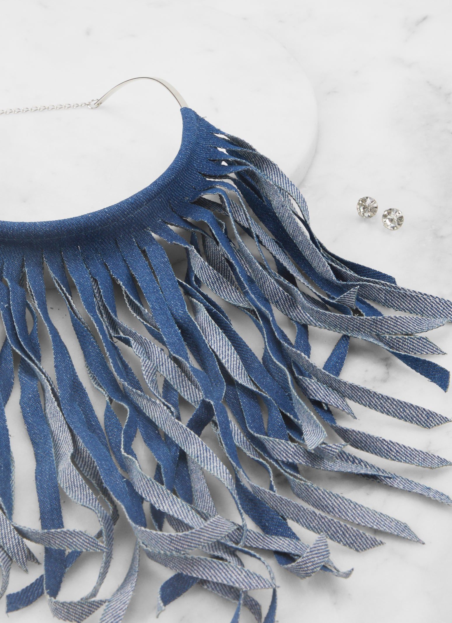 Denim Fringe Choker Necklace and Stud Earrings sold by Rainbow product image thumbnail 2