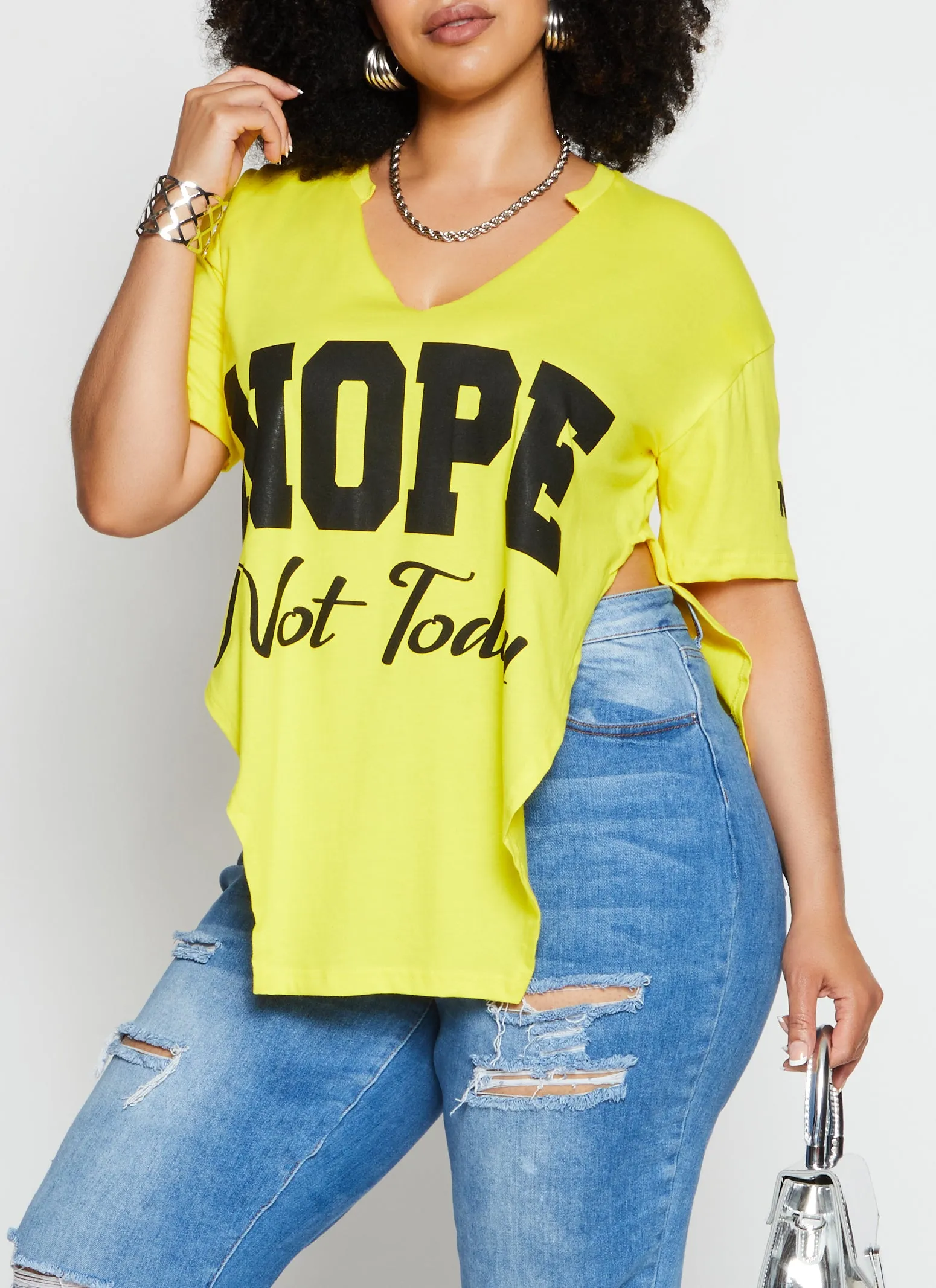 Plus Size Nope Not Today Notch Neck Top sold by Rainbow