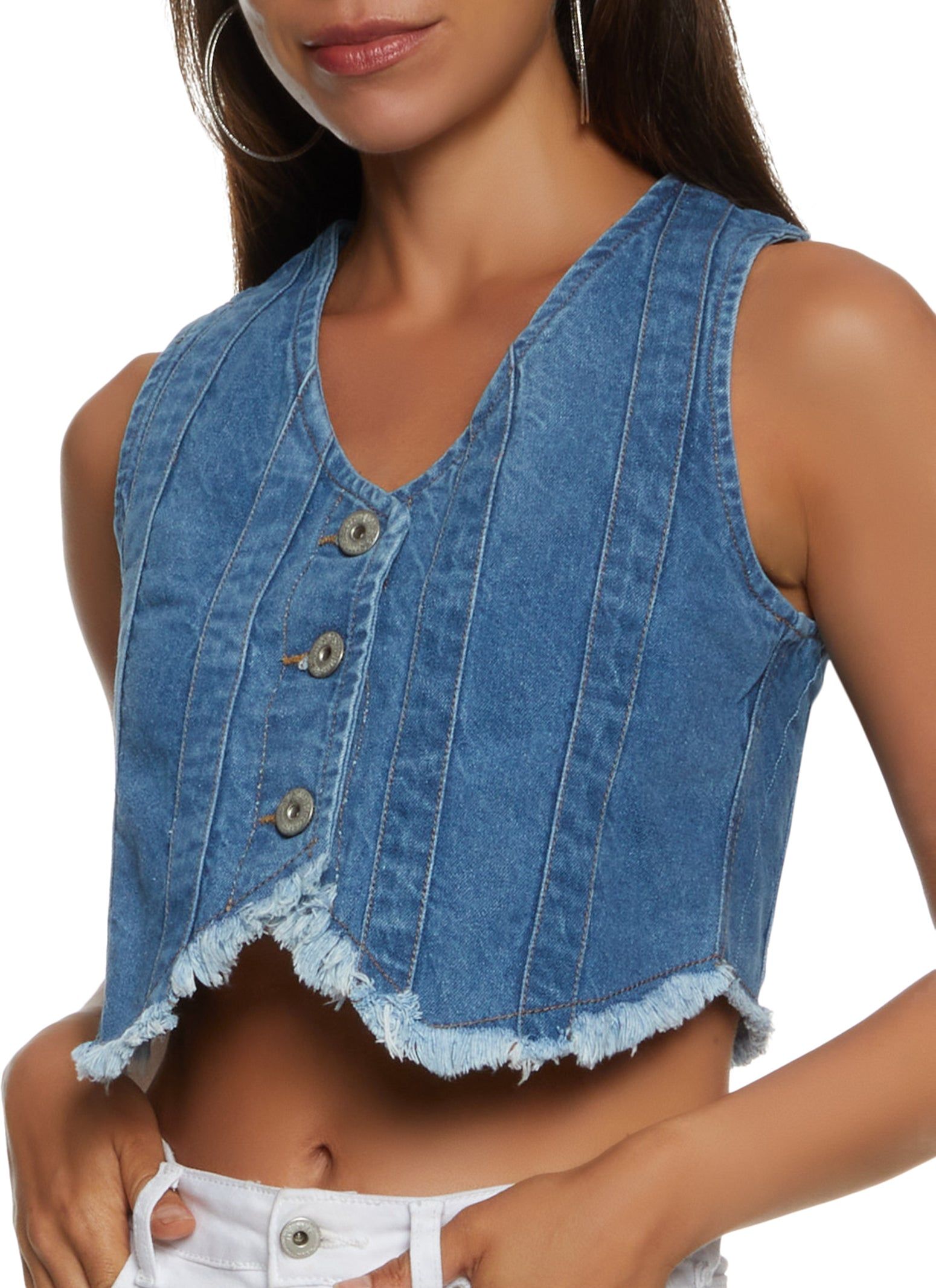 Denim Frayed Hem Vest sold by Rainbow