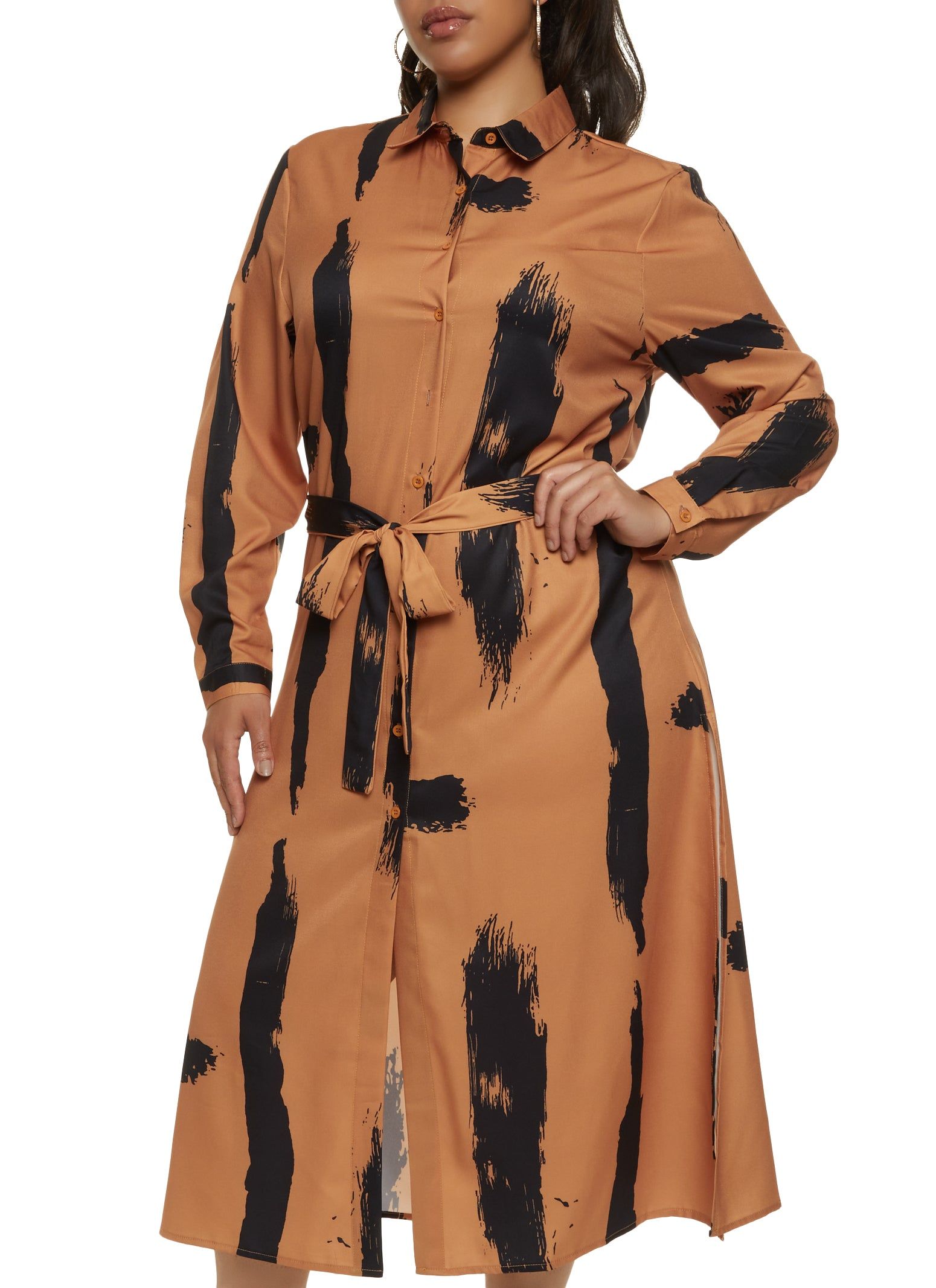 Plus Size Printed Maxi Shirt Dress sold by Rainbow