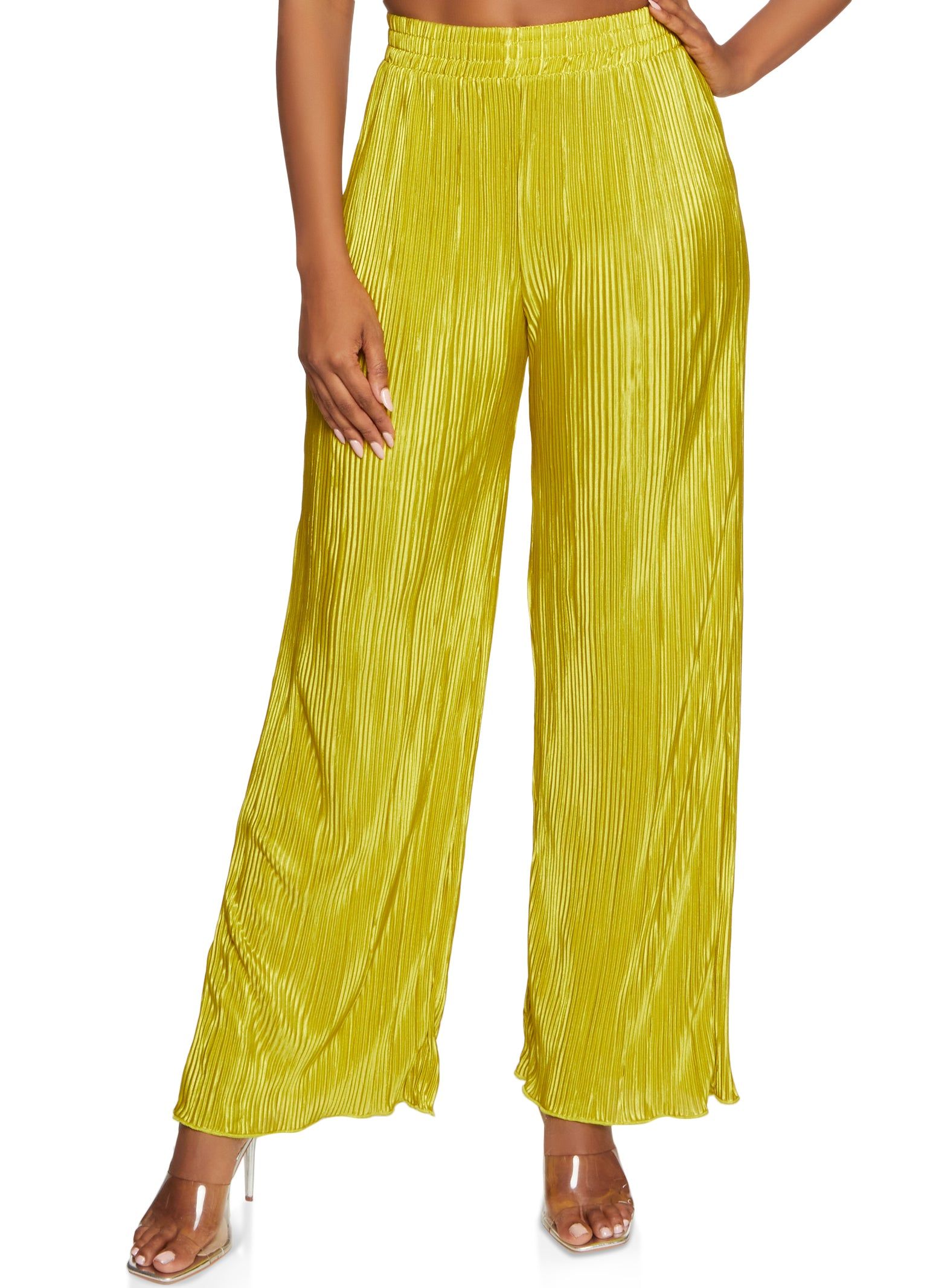 Solid Plisse Wide Leg Pants sold by Rainbow