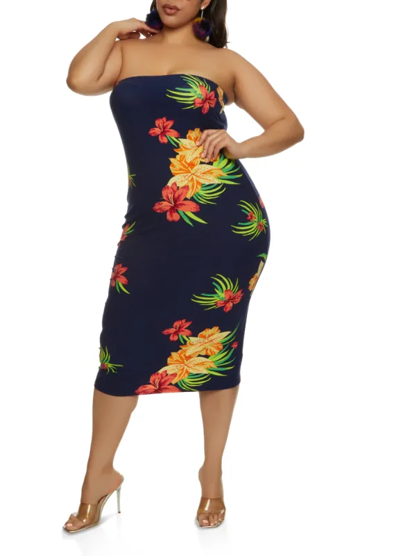 Plus Size Floral Print Tube Dress sold by Rainbow