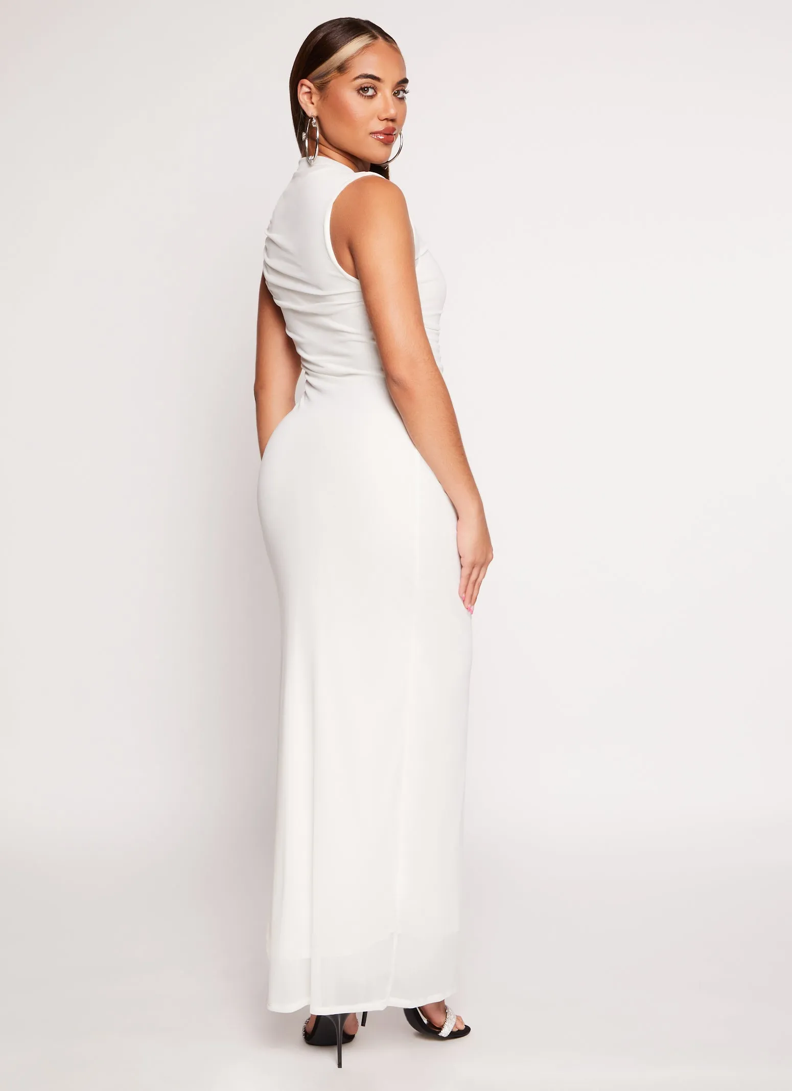 Haute Monde Mesh High Cowl Neck Side Slit Maxi Dress sold by Rainbow product image thumbnail 3