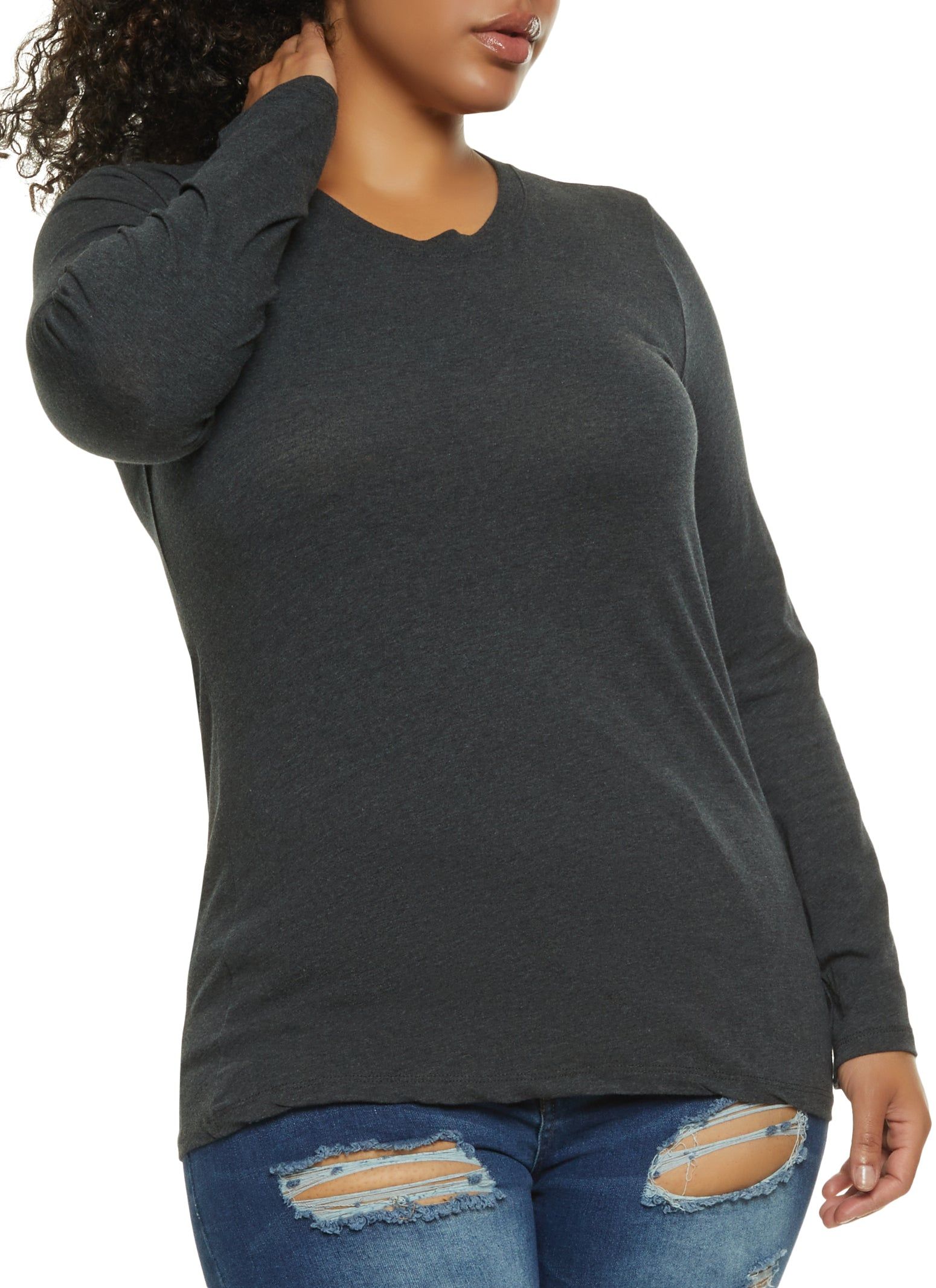 Plus Size Basic Crew Neck Long Sleeve Tee sold by Rainbow