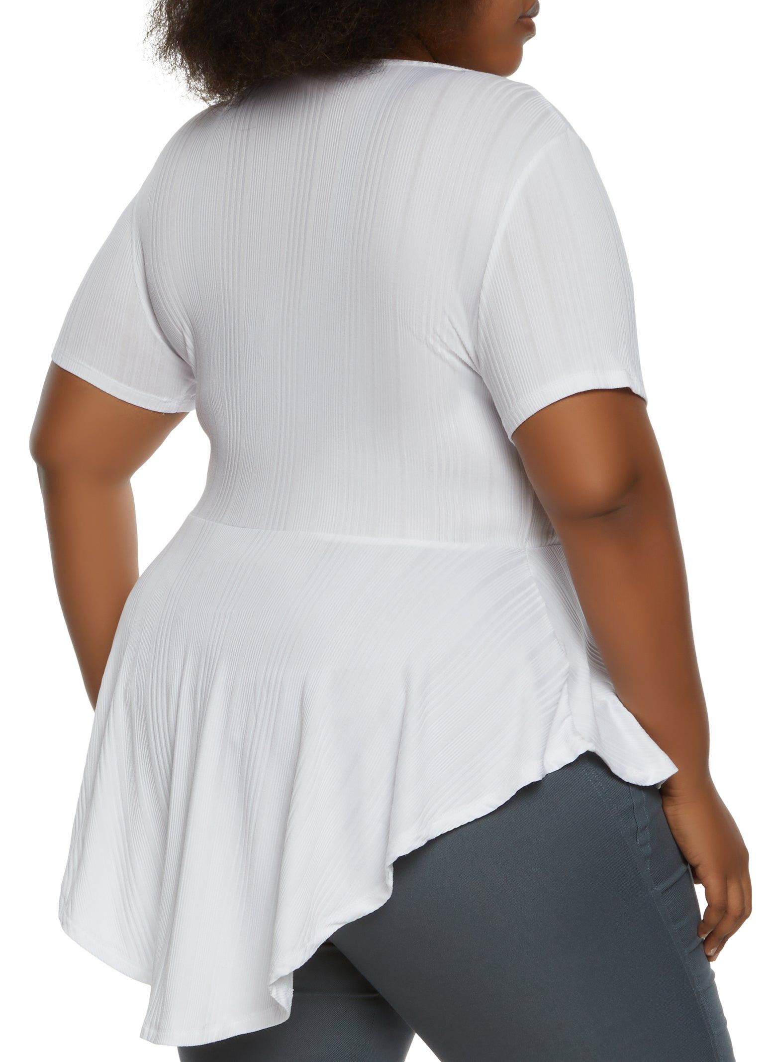 Plus Size Ribbed Hanky Hem Top with Necklace sold by Rainbow product image thumbnail 2