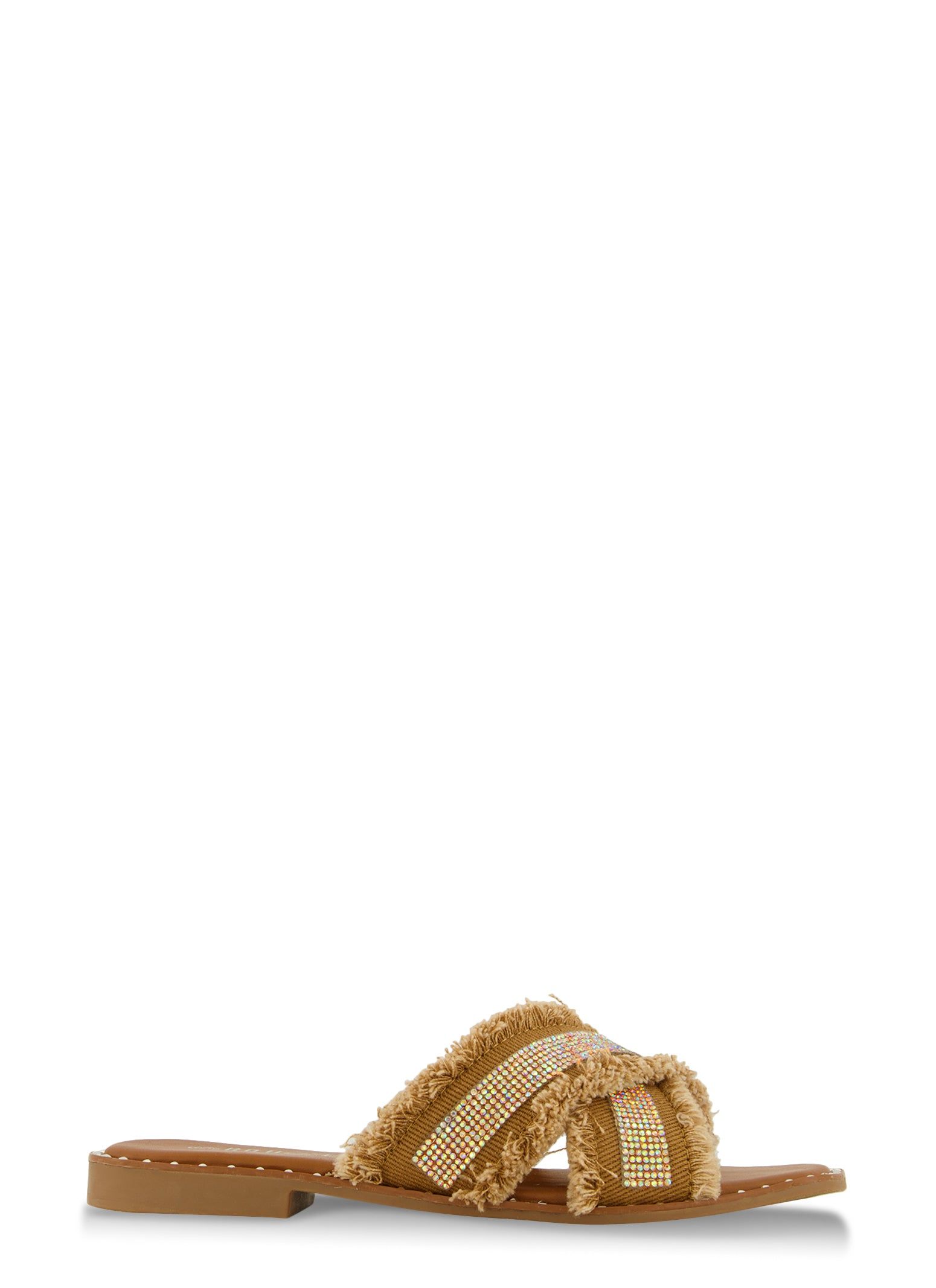 Rhinestone Frayed Criss Cross Slide Sandals sold by Rainbow product image thumbnail 2
