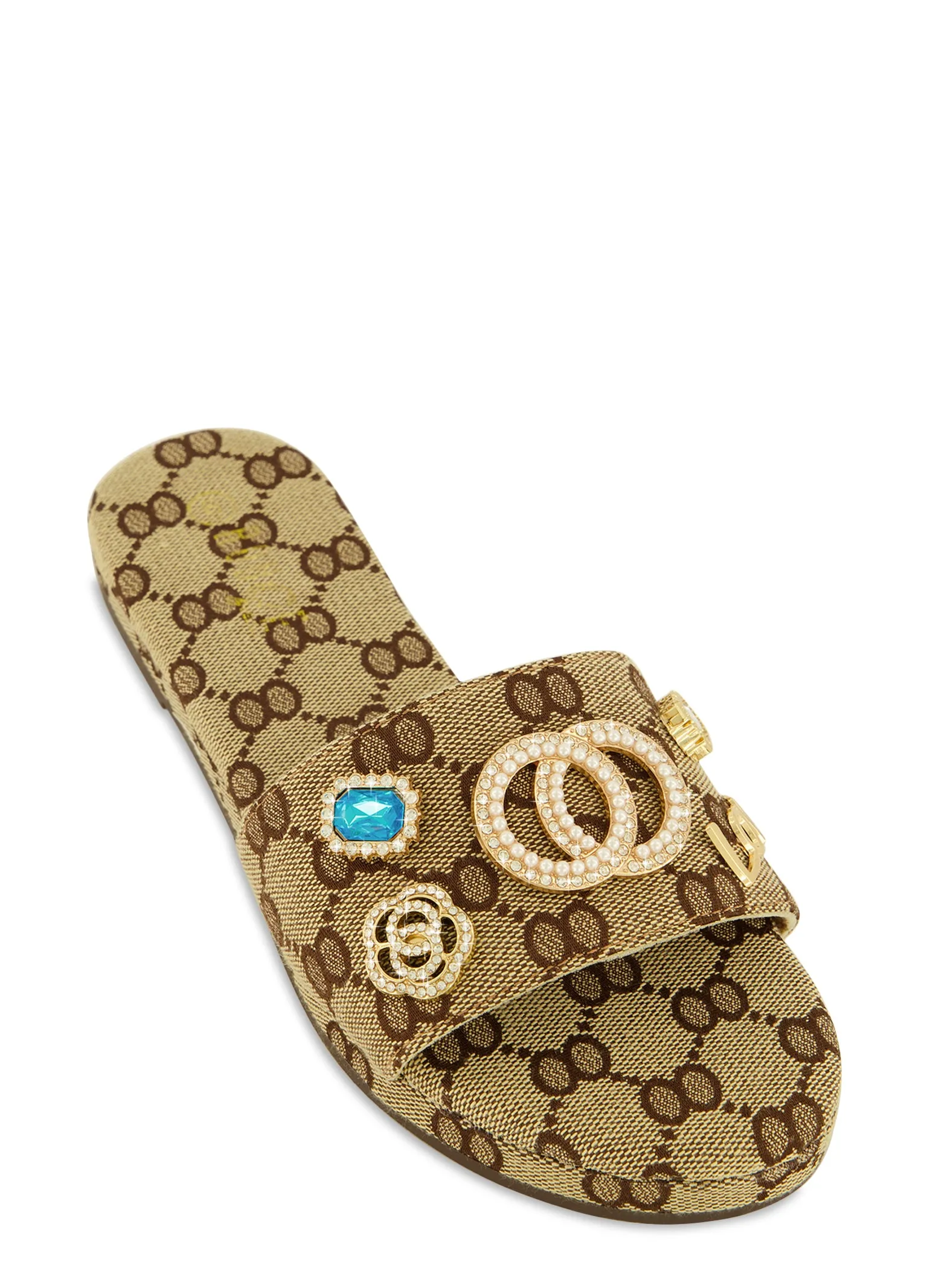 Rhinestone Faux Pearl Embellished Slide Sandals sold by Rainbow