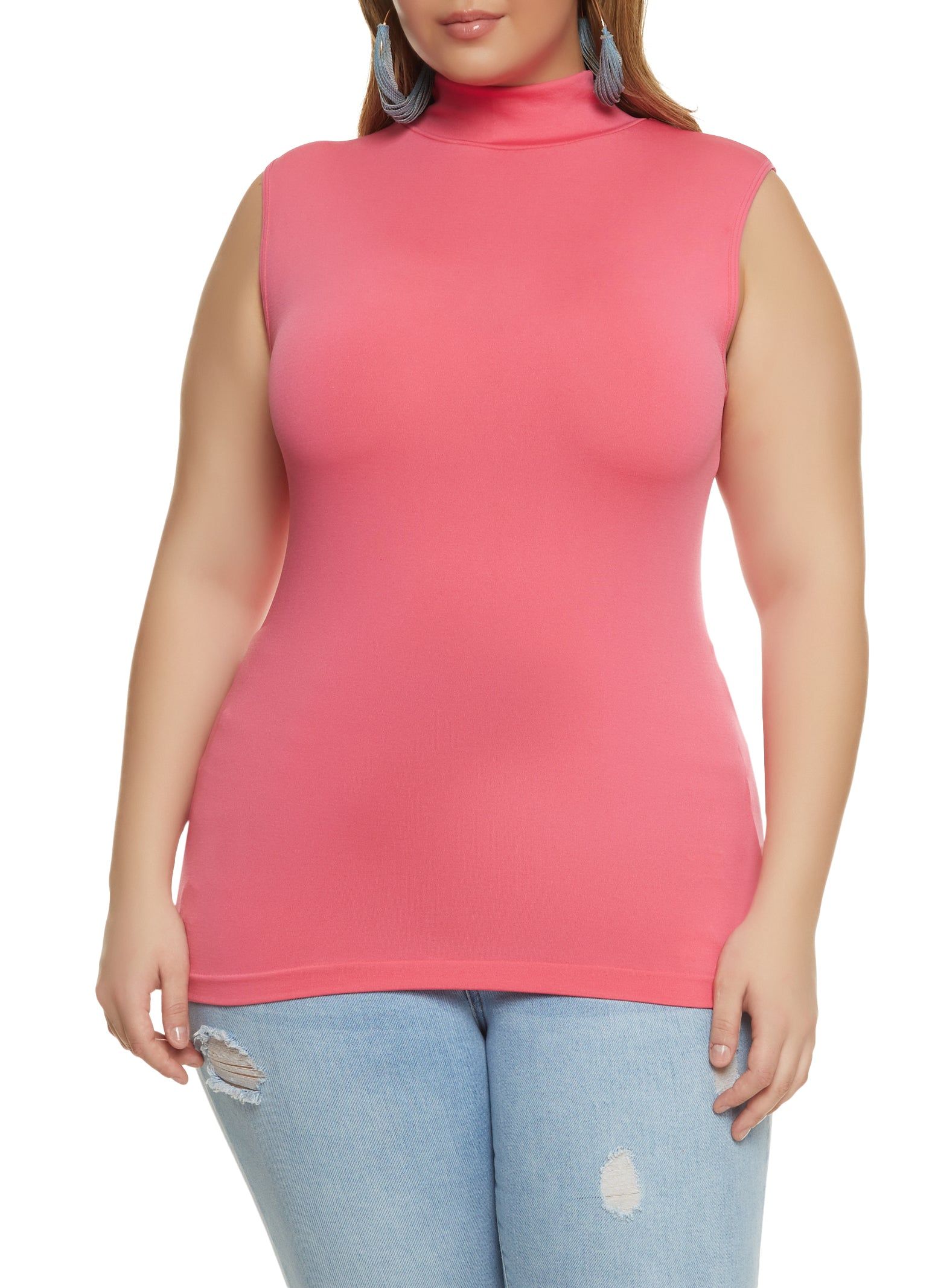 Plus Size Seamless Mock Neck Sleeveless Top sold by Rainbow