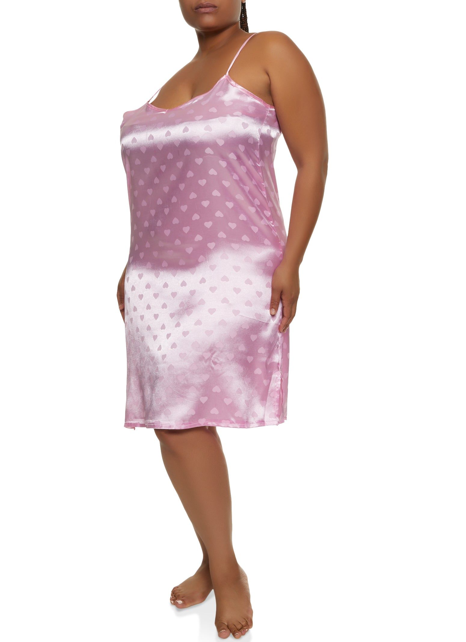 Plus Size Heart Print Satin Chemise with Robe sold by Rainbow product image thumbnail 3