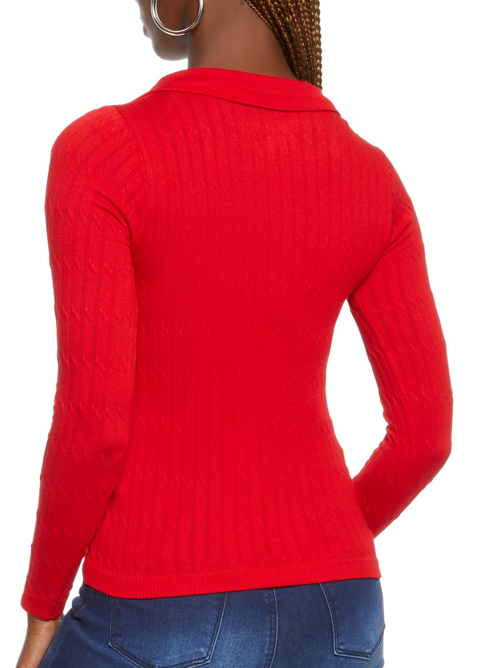Seamless Cable Knit Long Sleeve Collared Top sold by Rainbow product image thumbnail 2