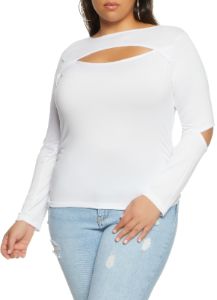 Plus Size Solid Cut Out Long Sleeve Top sold by Rainbow