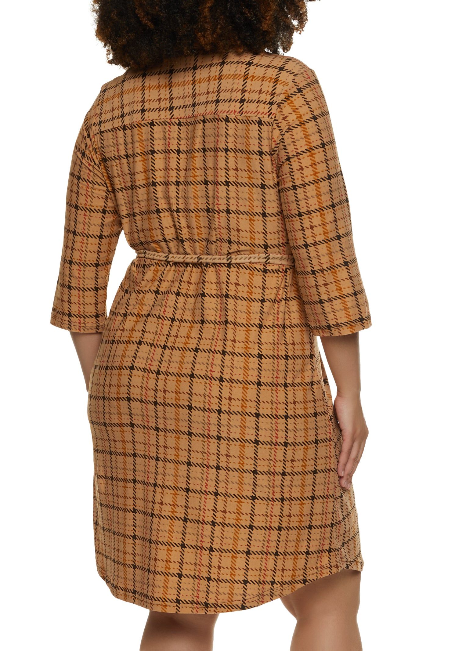 Plus Size Plaid Flap Pocket Tie Waist Shirt Dress sold by Rainbow product image thumbnail 3