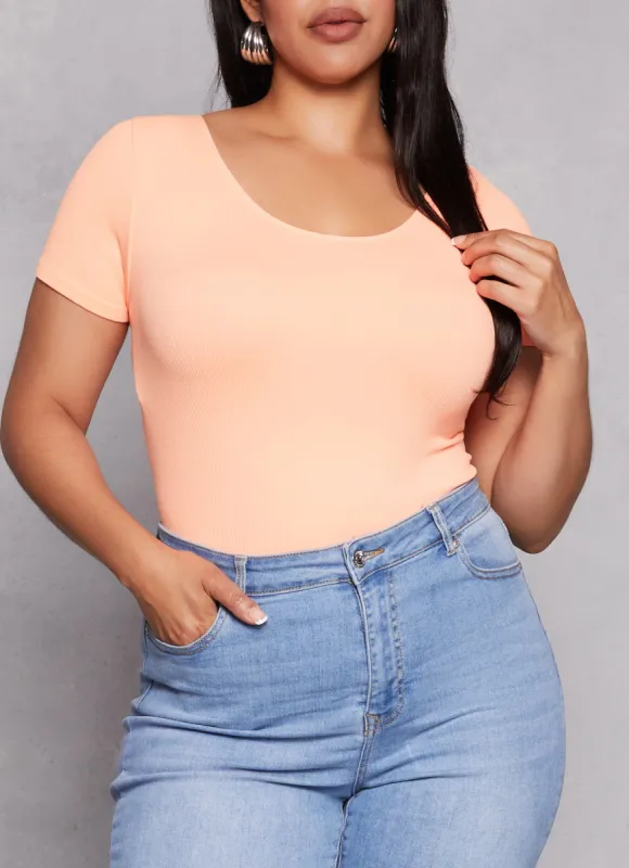 Plus Size Criss Cross Back Short Sleeve Tee sold by Rainbow