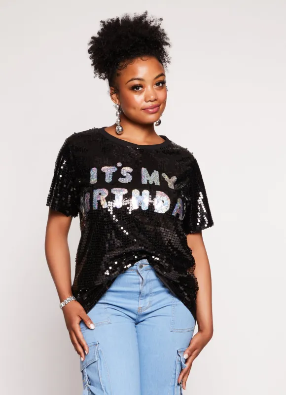 Plus Size Its My Birthday Sequin Graphic Tee sold by Rainbow