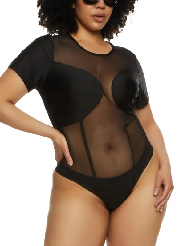 Plus Size Sheer Mesh Bodysuit sold by Rainbow