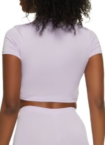Zip Front Short Sleeve Crop Top sold by Rainbow