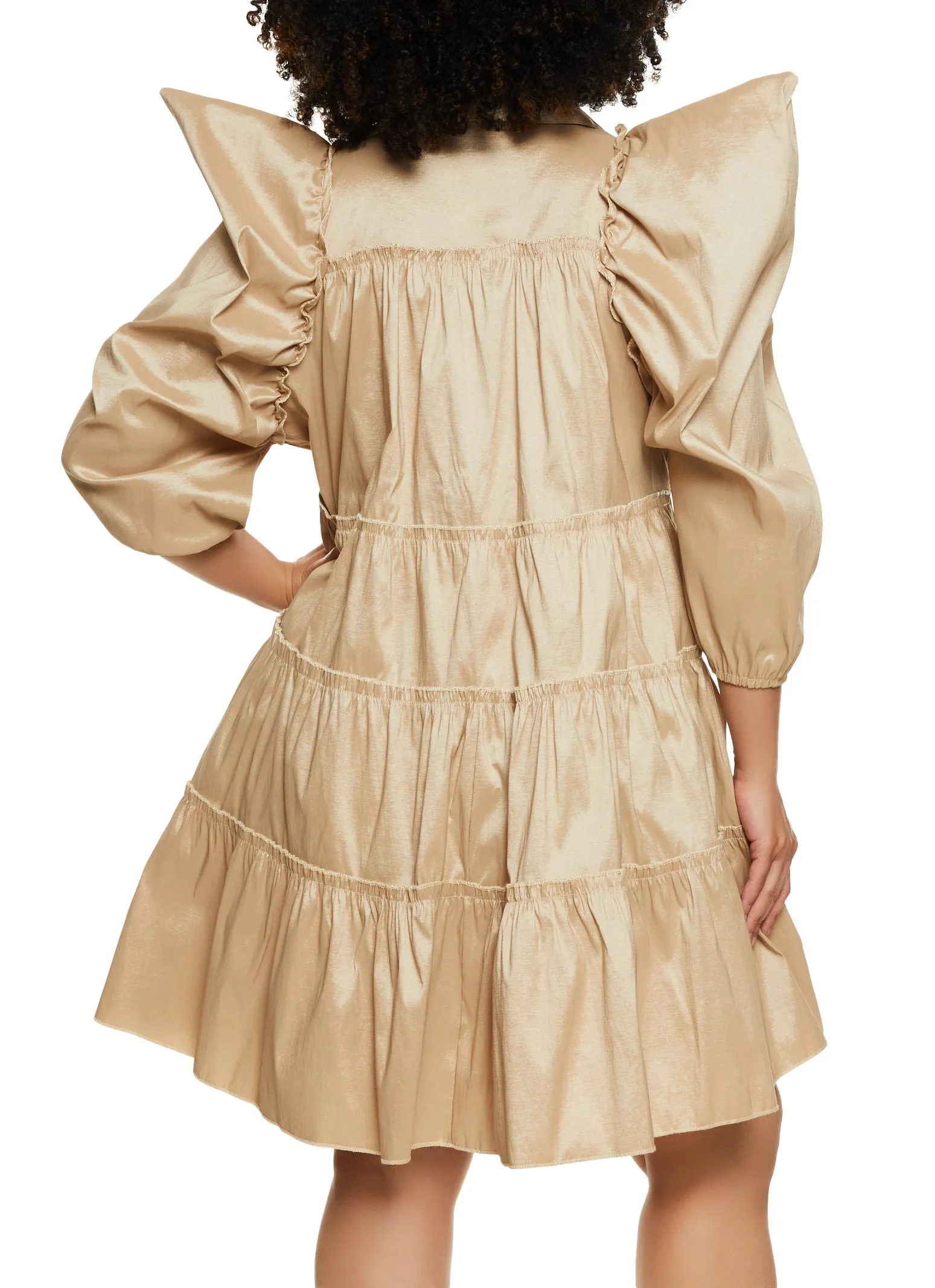 Plus Size Puff Sleeve Tiered Mini Shirt Dress sold by Rainbow product image thumbnail 3