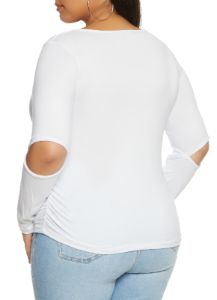 Plus Size Solid Cut Out Long Sleeve Top sold by Rainbow