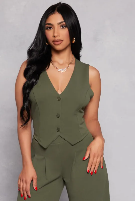 Button Front Cropped Vest sold by Rainbow