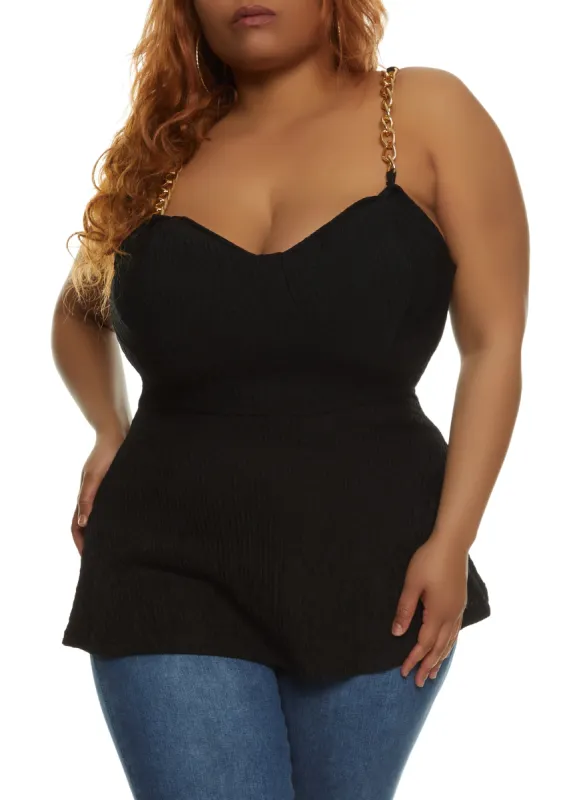 Plus Size Chain Strap Bustier Peplum Top sold by Rainbow