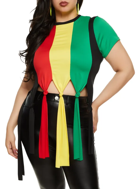 Plus Size Color Block Fringe Tee sold by Rainbow