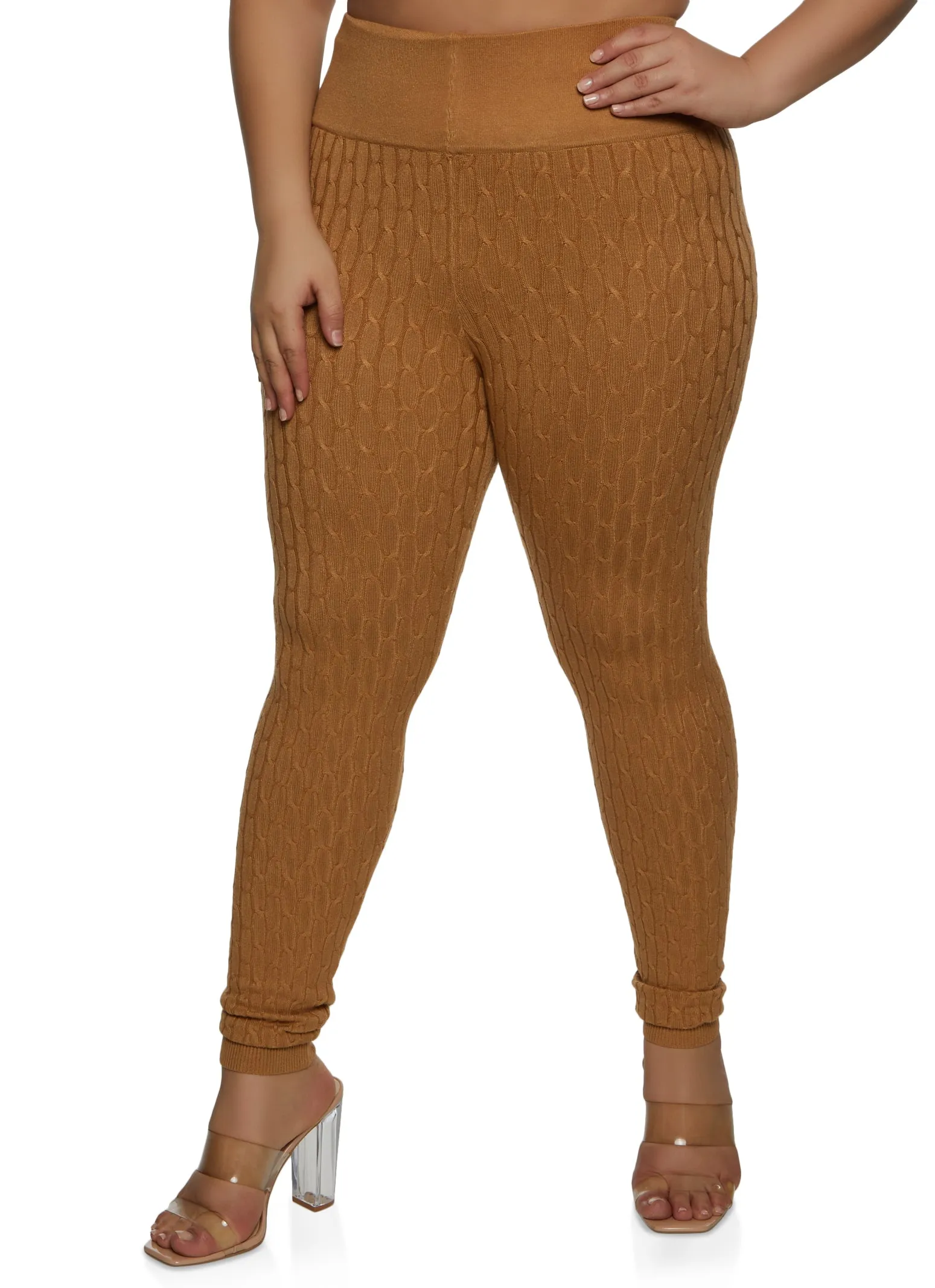 Plus Size High Waist Cable Knit Leggings sold by Rainbow