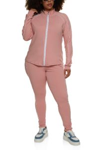 Plus Size Mock Neck Contrast Piping Track Jacket sold by Rainbow