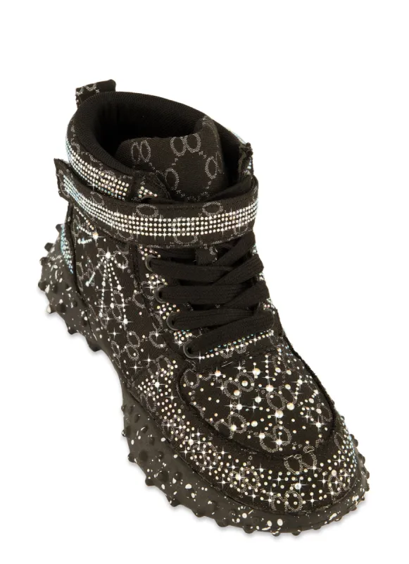 Rhinestone High Top Lace Up Sneakers sold by Rainbow