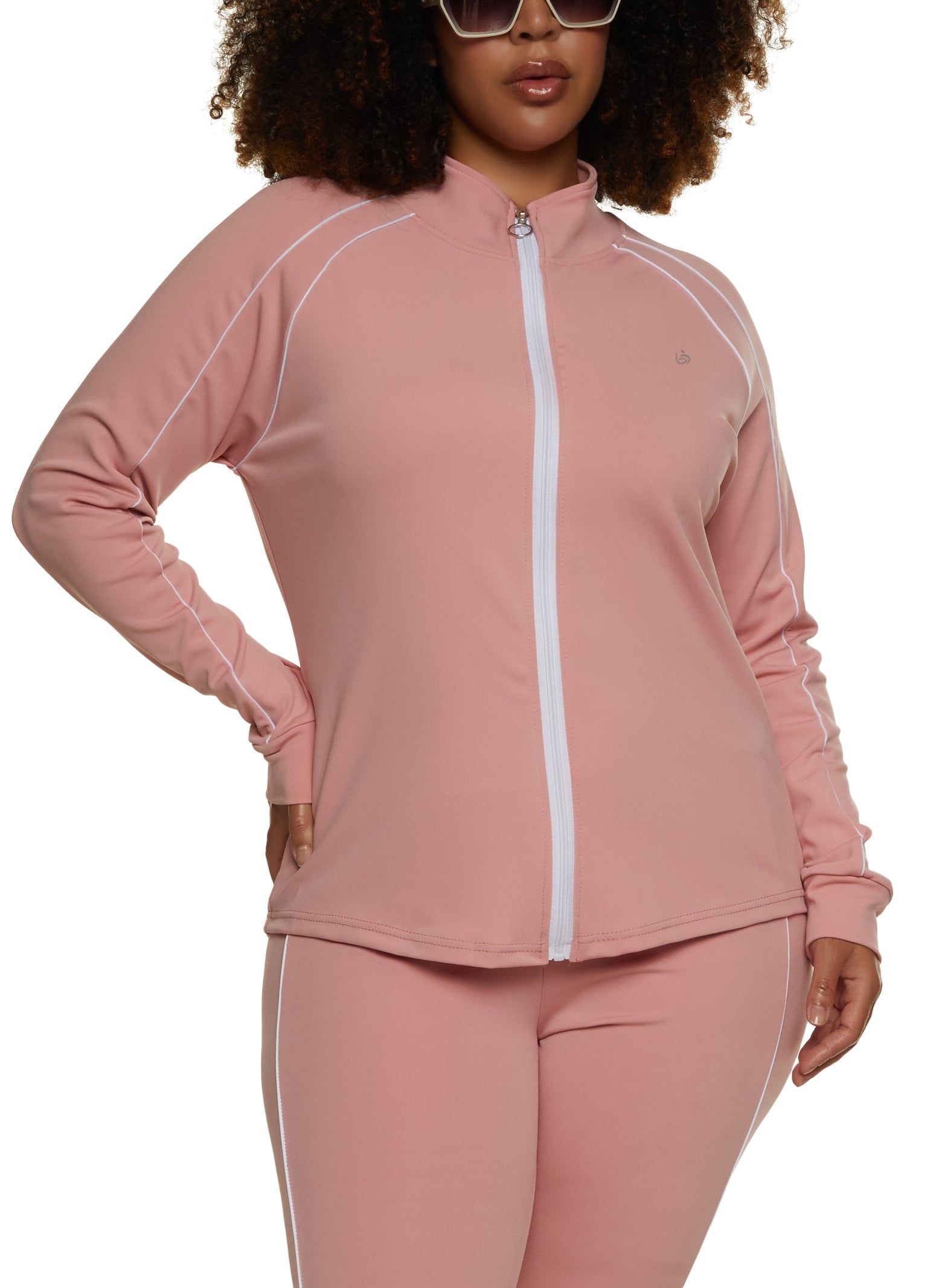 Plus Size Mock Neck Contrast Piping Track Jacket sold by Rainbow