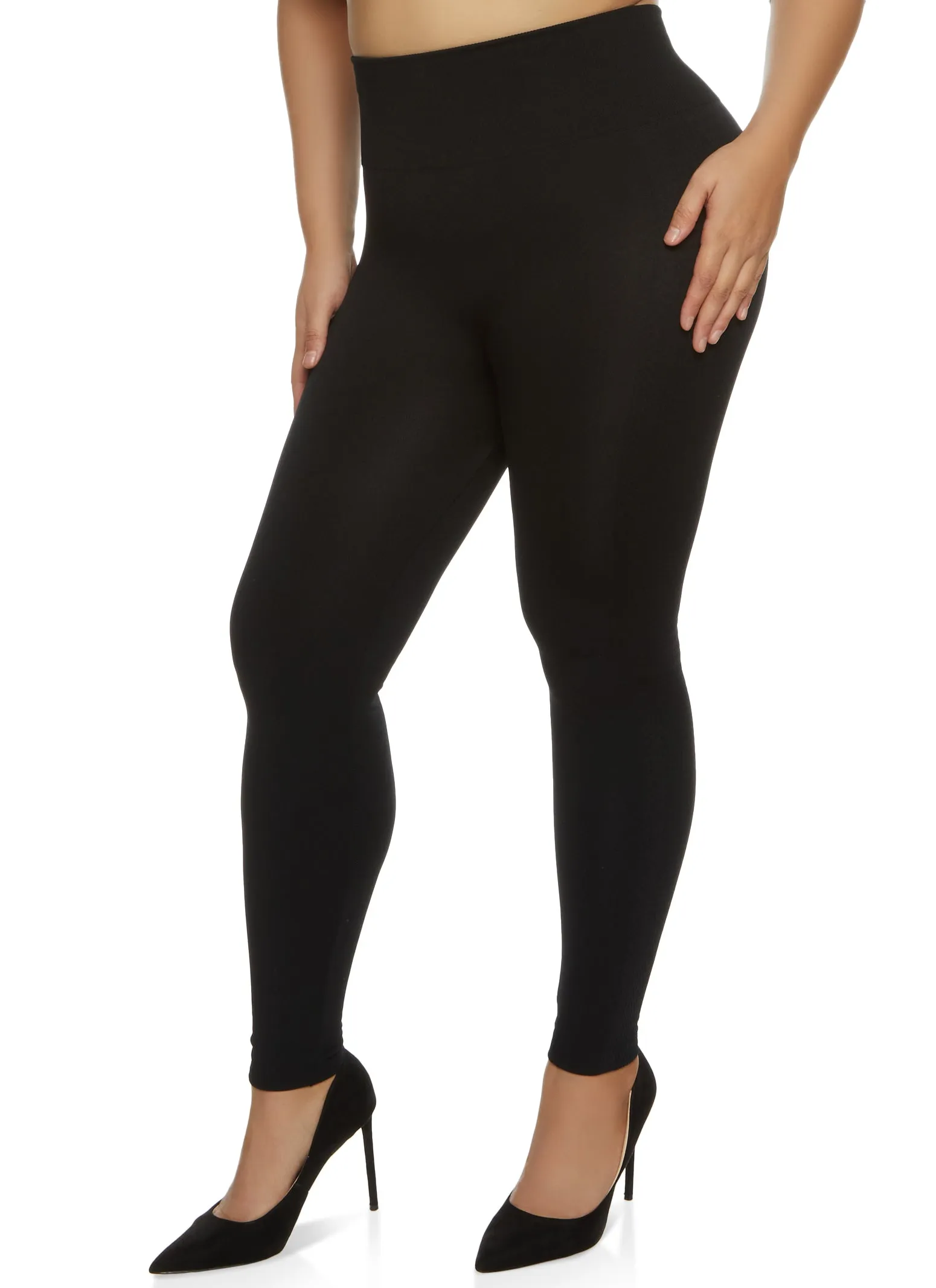 Plus Size Fleece Side Textured Knit Leggings sold by Rainbow